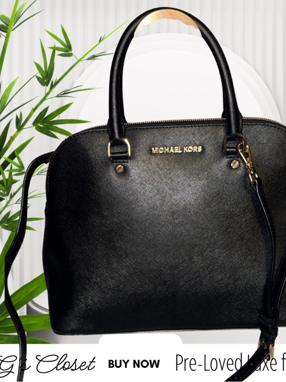 Michael Kors Black Saffiano Satchel with Gold Hardware